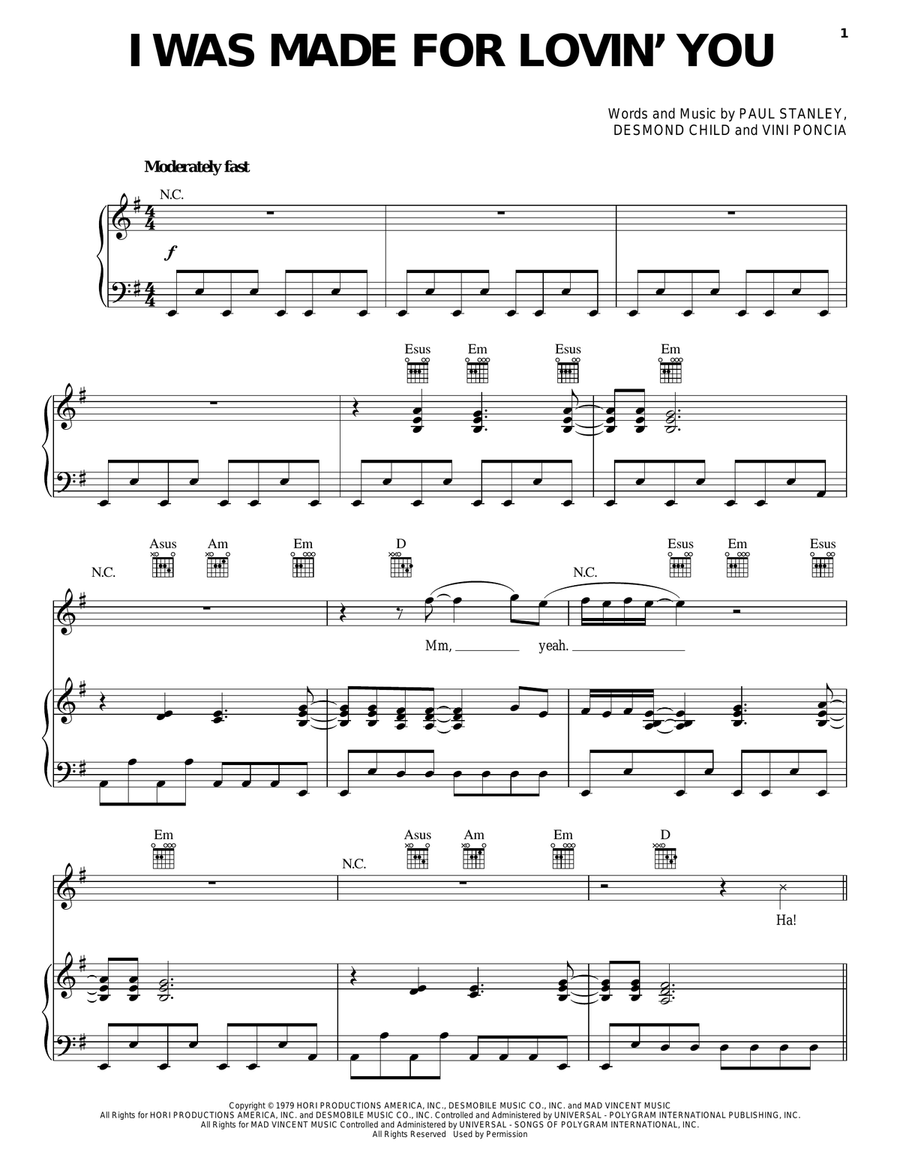 I Was Made For Lovin' You Piano, Vocal, Guitar scores gallery preview page 1