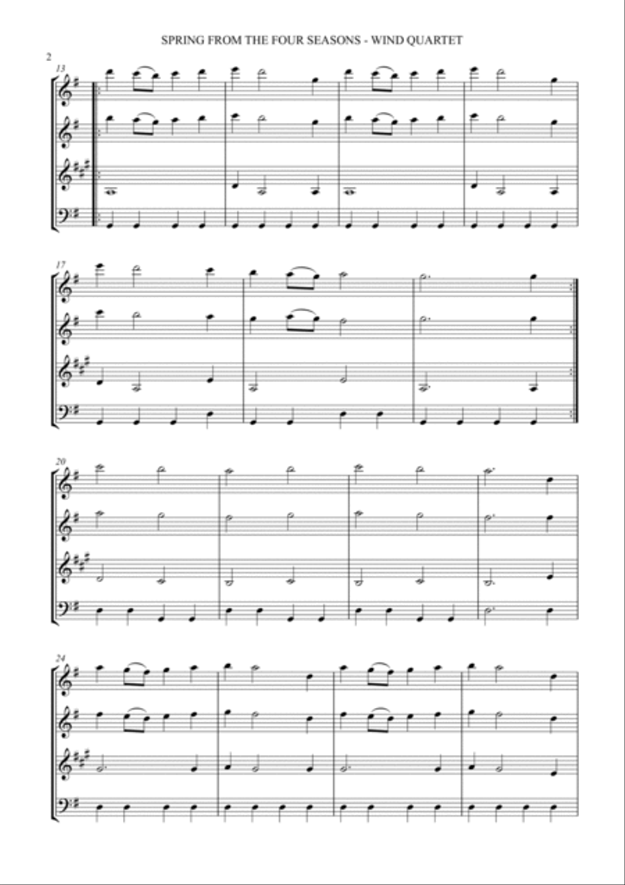 SPRING - FROM THE FOUR SEASONS - EASY WIND QUARTET MUSIC - SCORE Small Ensemble scores gallery preview page 2