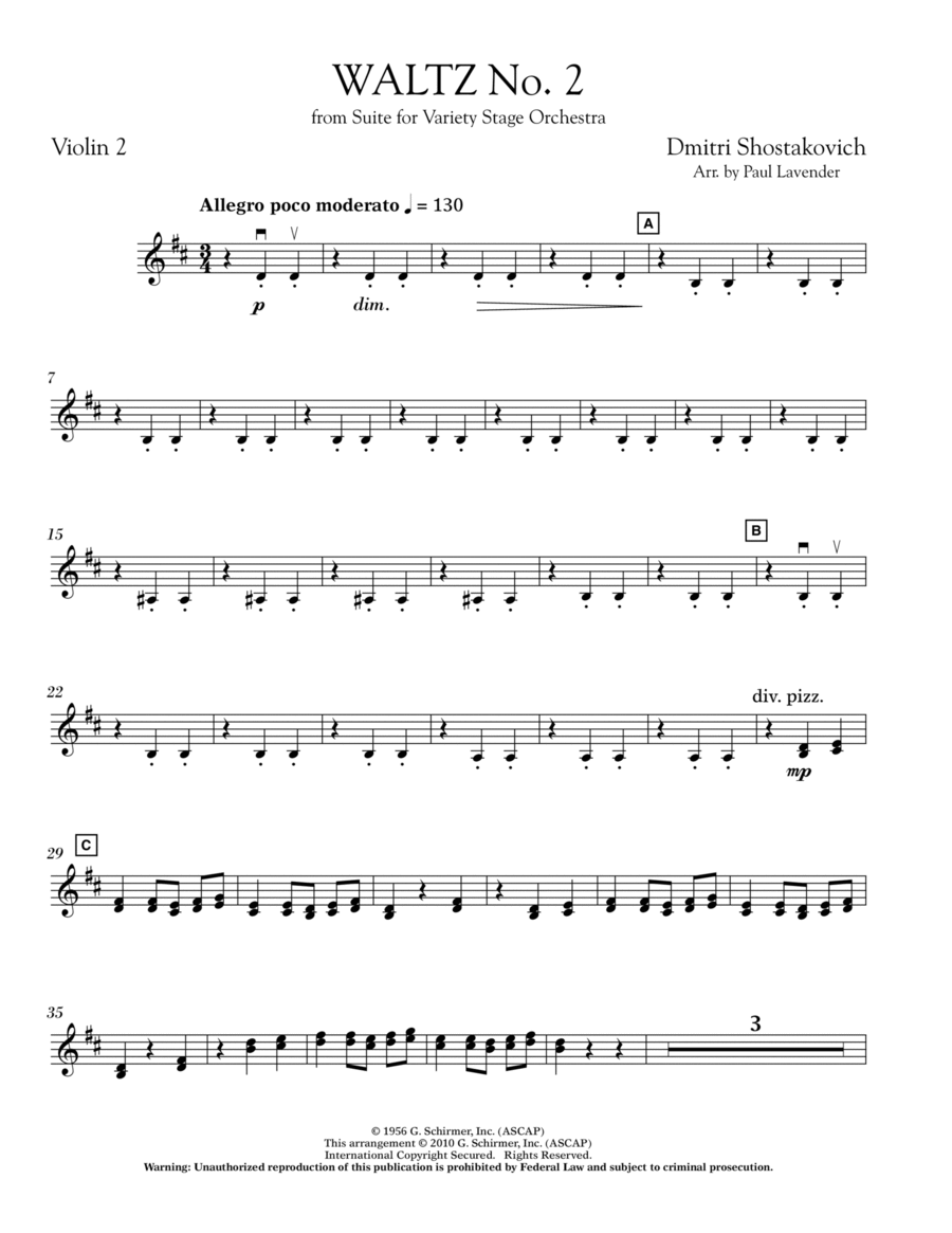 Waltz No. 2 - Violin 2 Violin scores gallery preview page 1
