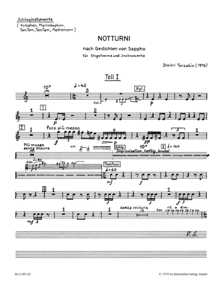 Notturni for Six Voices, Violin, Clarinet and Percussion (1976)