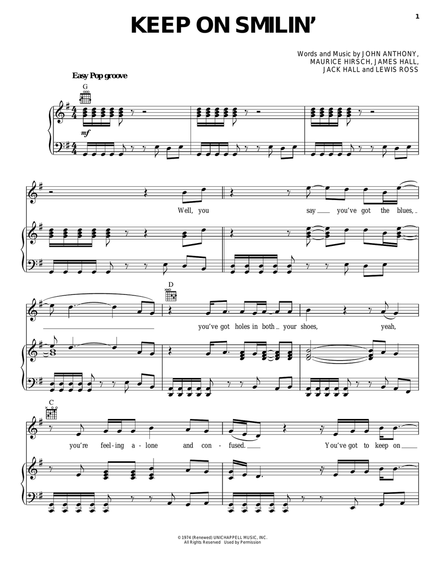 Keep On Smilin' Piano, Vocal, Guitar scores gallery preview page 1
