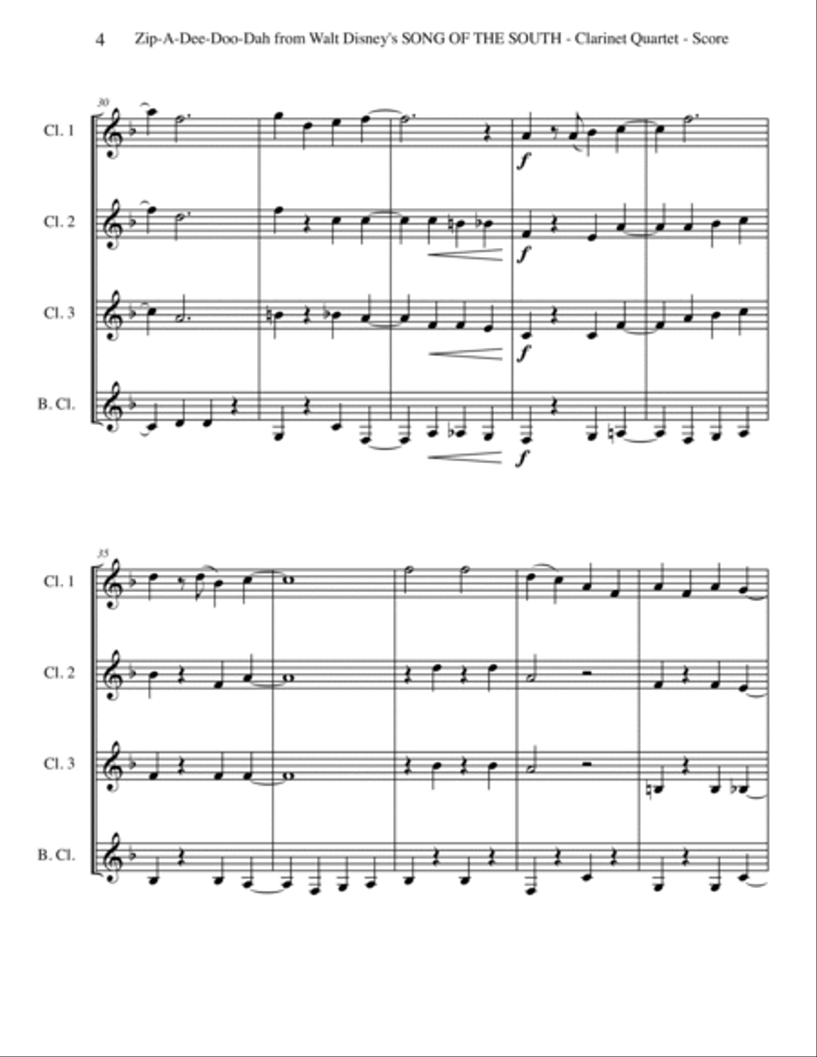 Zip-A-Dee-Doo-Dah Woodwind Quartet scores gallery preview page 4