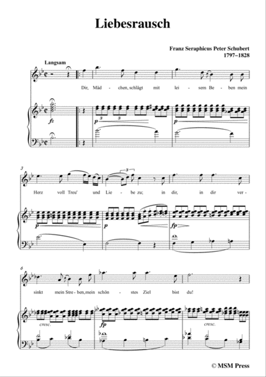 Schubert-Liebesrausch,in B flat Major,for Voice and Piano Piano, Vocal scores gallery preview page 3