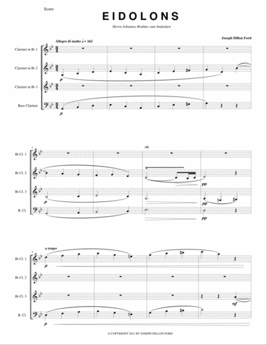 Eidolons for clarinet quartet in memory of Johannes Brahms Clarinet Quartet scores gallery preview page 1