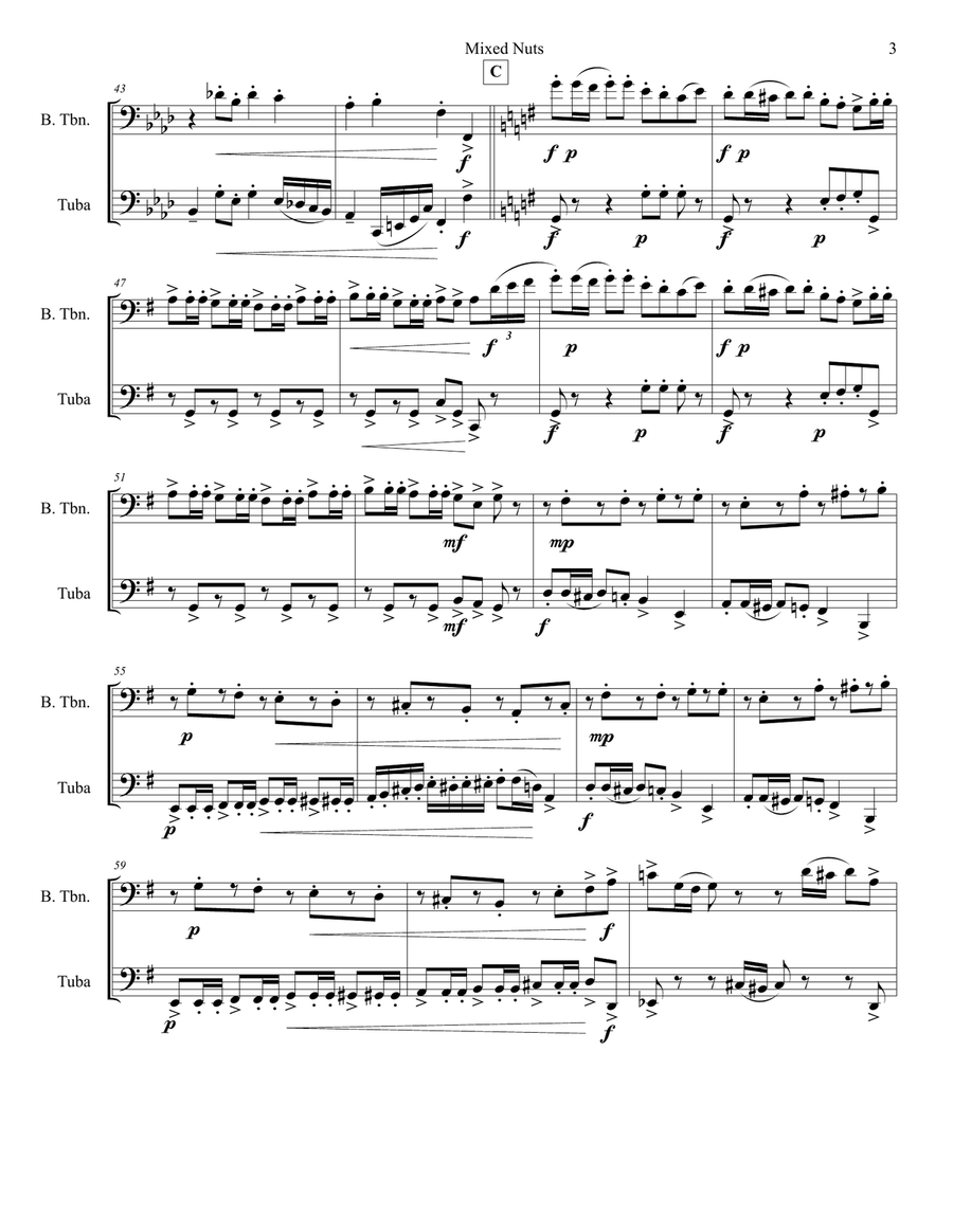 Mixed Nuts for bass trombone and tuba duet Trombone scores gallery preview page 3