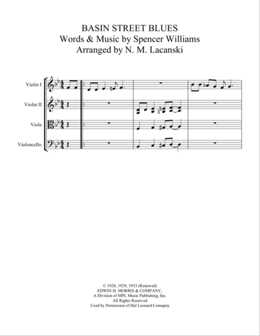 Basin Street Blues Basin Street Blues String Quartet scores gallery preview page 1