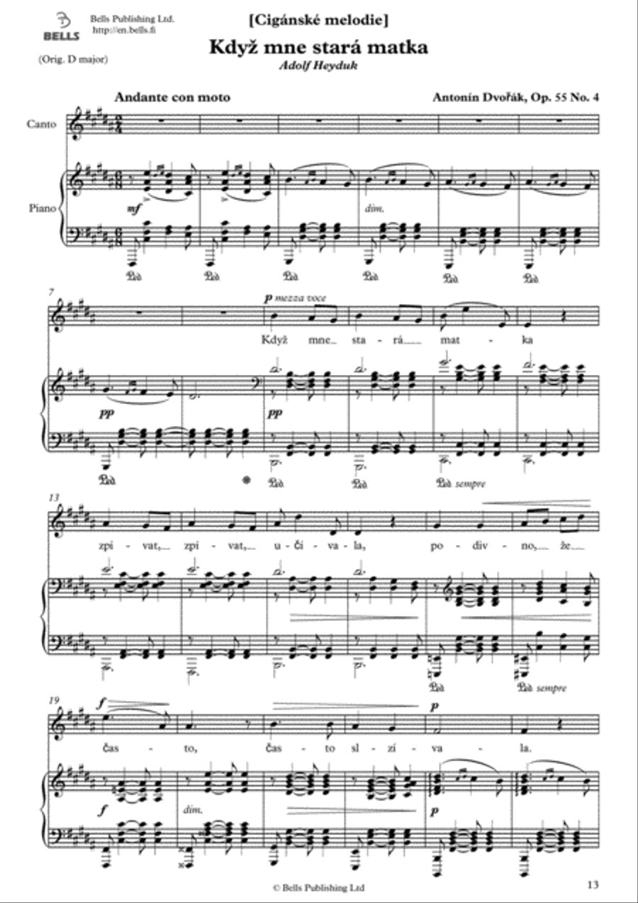 Kdyz mne stara matka, Op. 55 No. 4 (B Major) Voice Solo scores gallery preview page 1