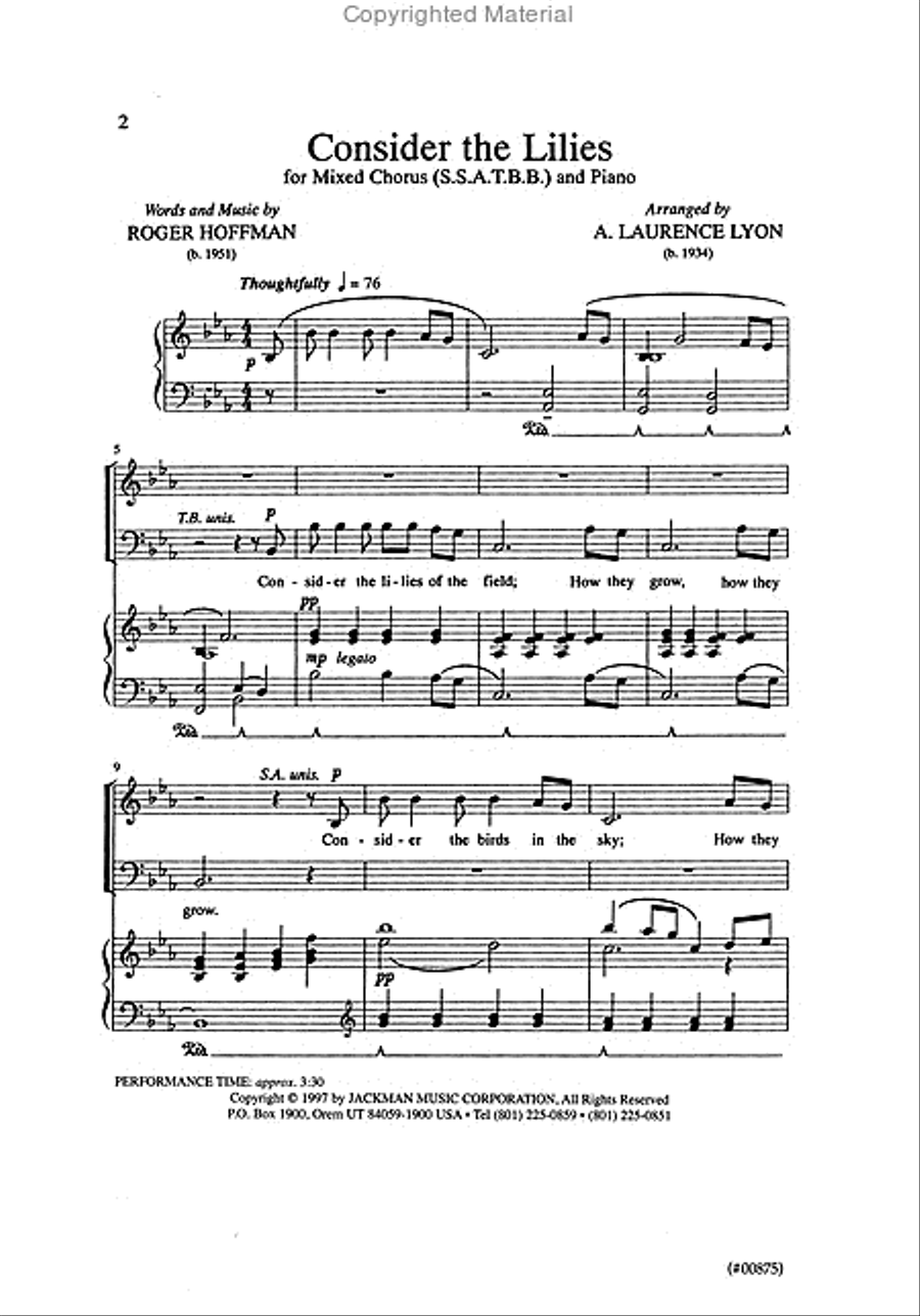 Consider the Lilies - SSATBB 4-Part scores gallery preview page 2