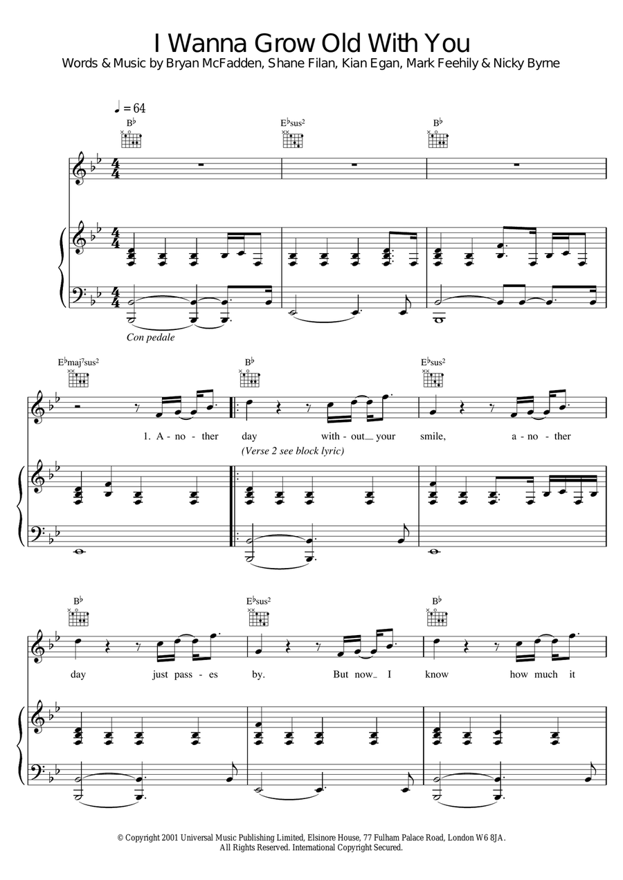 I Wanna Grow Old With You Piano, Vocal, Guitar scores gallery preview page 1