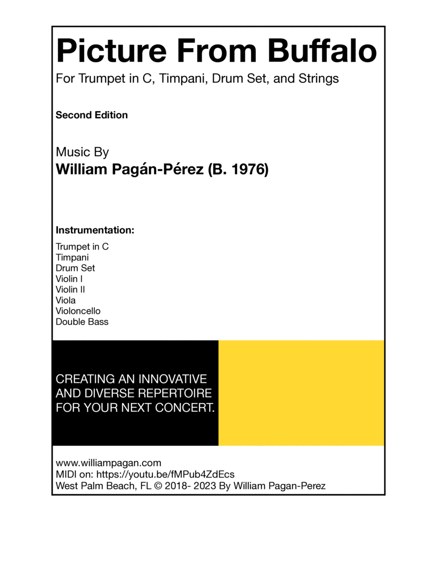 Pictures from Buffalo for Trumpet in C, Timpani, Drum Set, and Strings String Orchestra scores gallery preview page 1