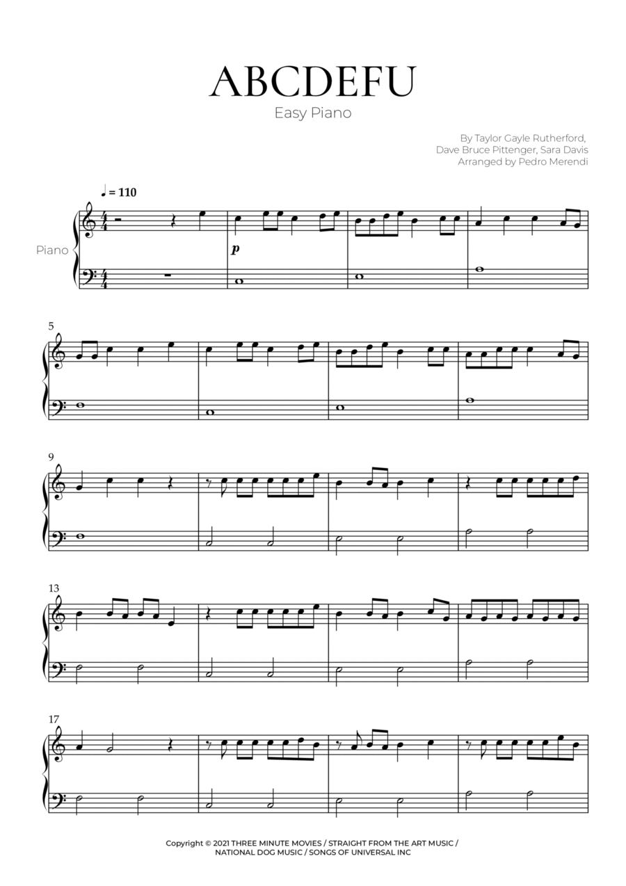 Abcdefu Easy Piano scores gallery preview page 1
