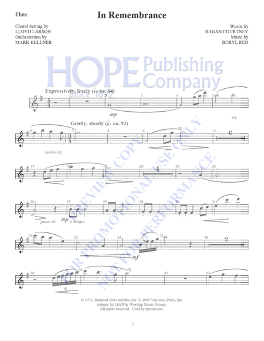 In Remembrance (flute part) Choir scores gallery preview page 2