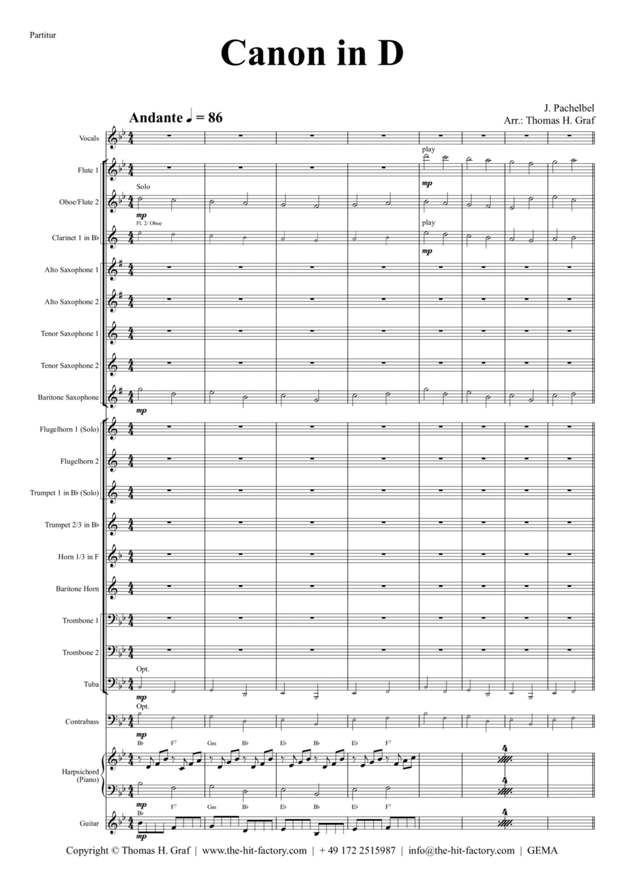 Canon in D (Bb) - Pachelbel - Voc. Opt - Concert Band Concert Band scores gallery preview page 1