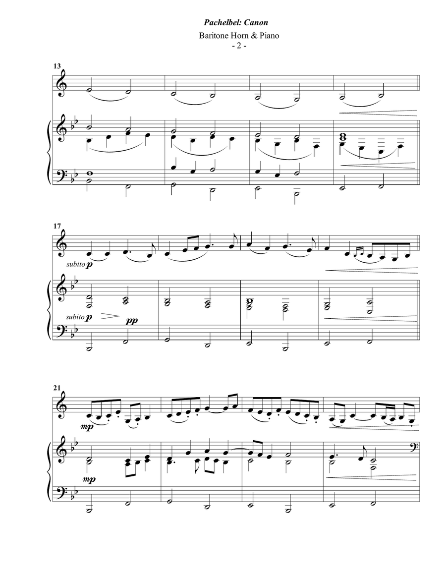 Pachelbel; Canon for Baritone Horn & Piano Brass Duet scores gallery preview page 2