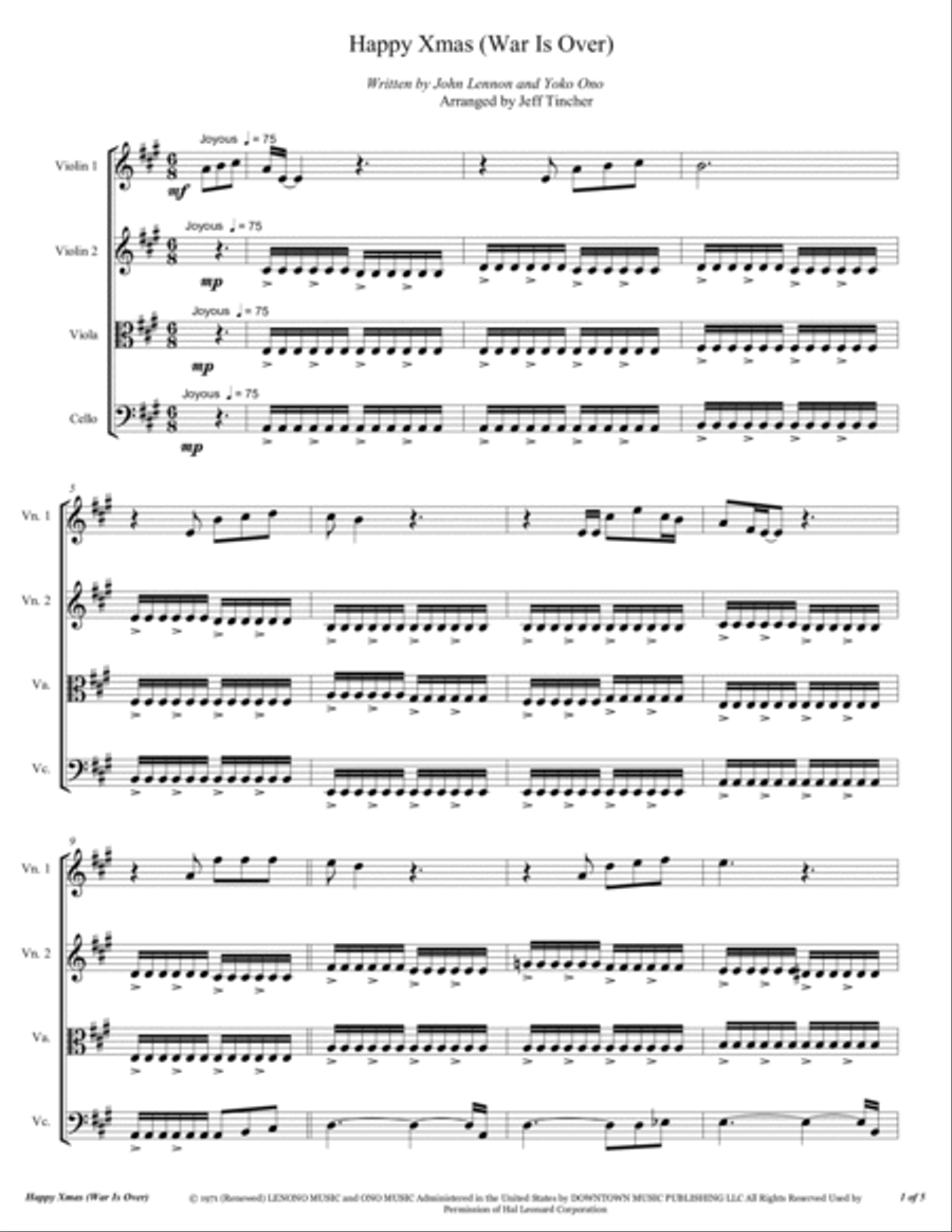 Happy Xmas (War Is Over) String Quartet scores gallery preview page 2