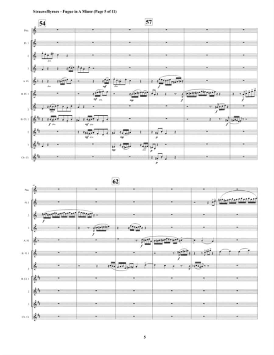 Fugue in A Minor by Richard Strauss for Strauss - Fugue - Flute Septet + 3 Bass Clarinets, Contrabas Woodwind Ensemble scores gallery preview page 5