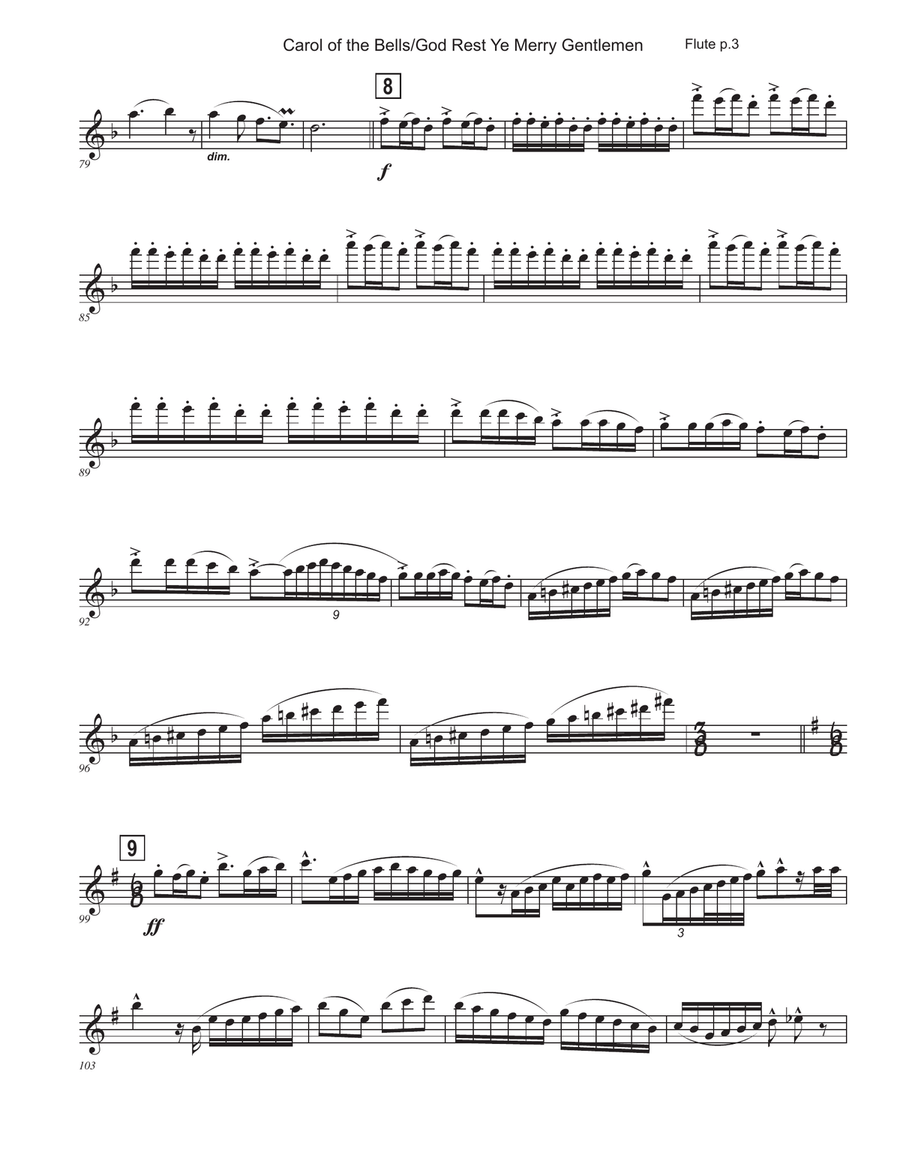 Carol of the Bells / God Rest Ye Merry Gentlemen Flute Solo scores gallery preview page 3