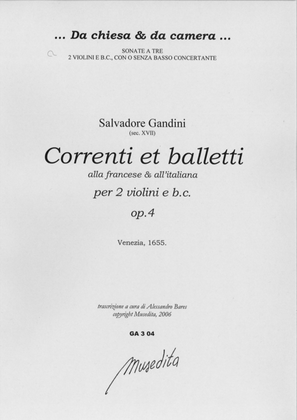 Book cover for Correnti et balletti alla francese e all'italiana op.4 (Venezia, 1655)