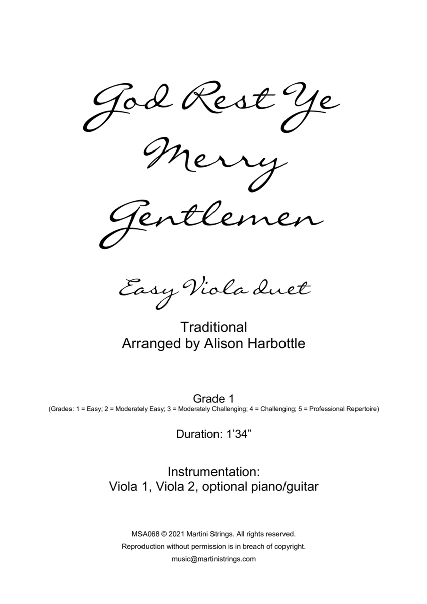 God Rest Ye Merry Gentlemen - easy viola duet image number null