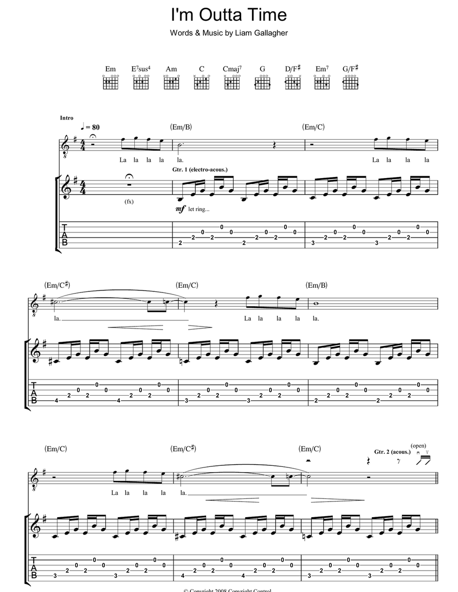 I'm Outta Time Guitar Tablature scores gallery preview page 1