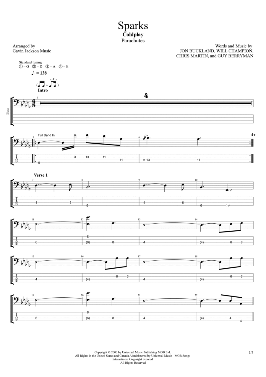 Sparks Guitar Tablature scores gallery preview page 1