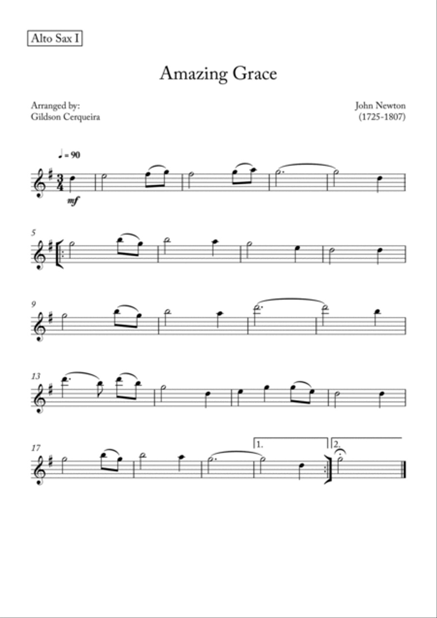Amazing Grace Saxophone Quintet scores gallery preview page 4
