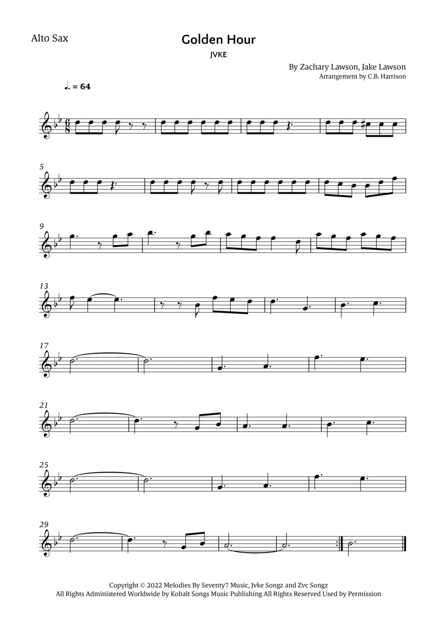 Golden Hour Alto Saxophone scores gallery preview page 1