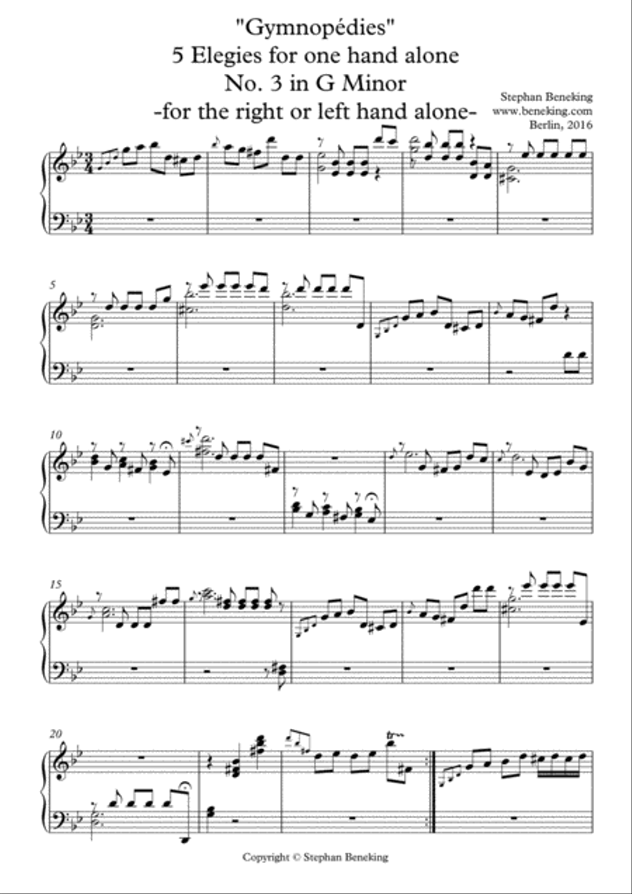 Gymnopedies - 5 Elegies for one Hand alone Piano Method scores gallery preview page 4