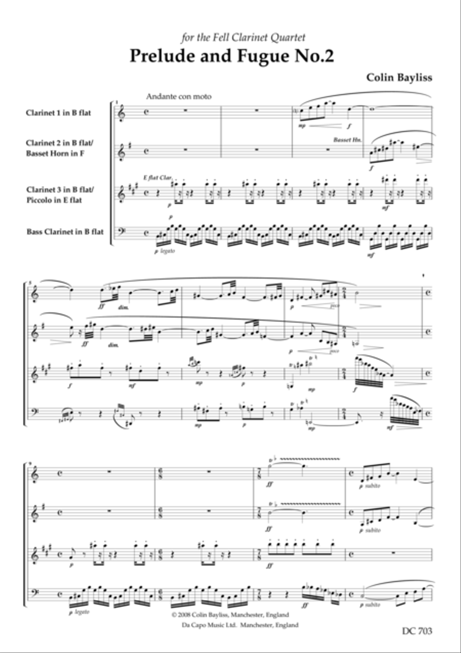 Prelude and Fugue No.2 - for clarinet quartet Clarinet Quartet scores gallery preview page 1