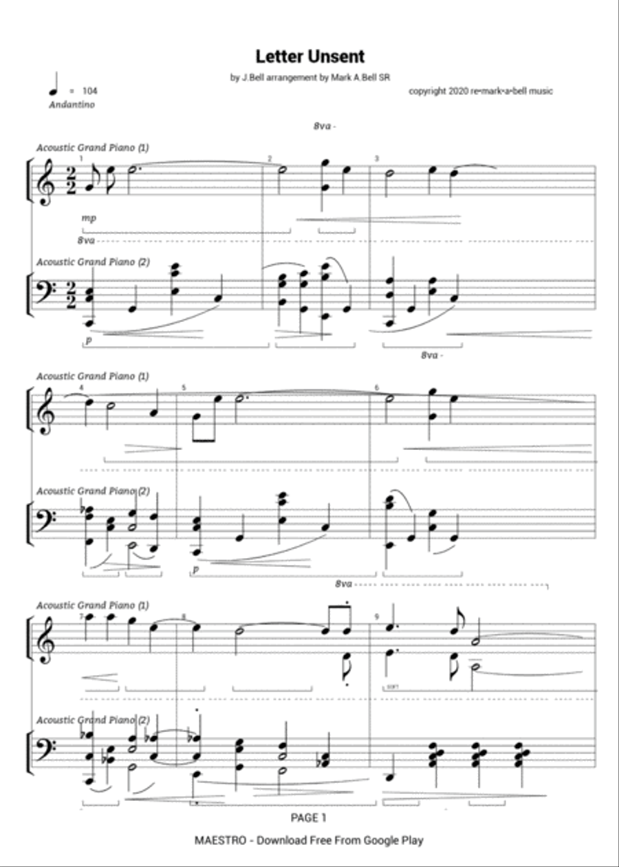 Letter Unsent Piano Solo scores gallery preview page 1