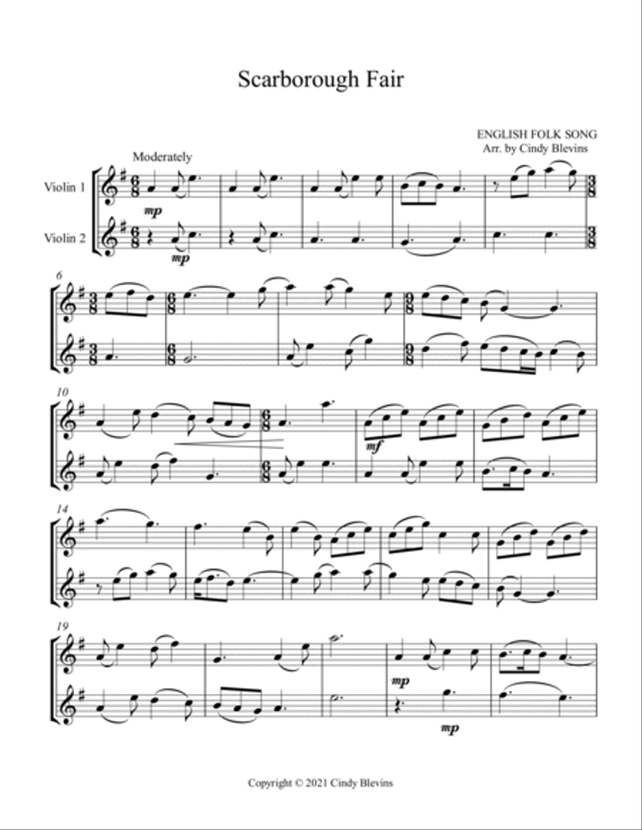 Scarborough Fair, Violin Duet String Duet scores gallery preview page 2