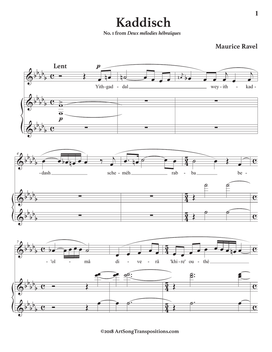 RAVEL: Kaddisch (transposed to B-flat minor, Yiddish) Voice scores gallery preview page 2