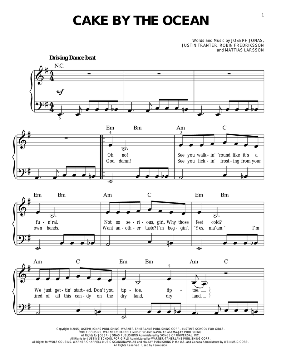 Cake By The Ocean Easy Piano scores gallery preview page 1
