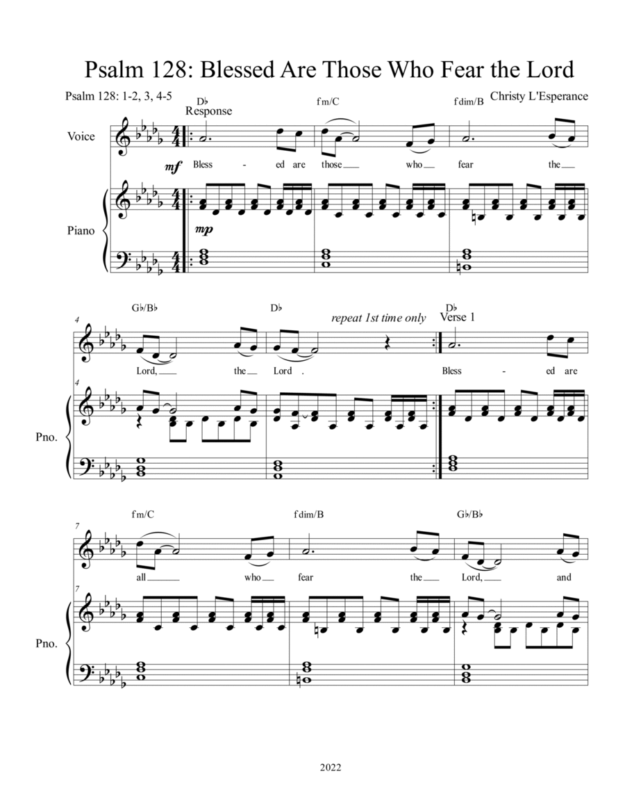Psalm 128: Blessed Are Those Who Fear the Lord Piano, Vocal, Guitar scores gallery preview page 1