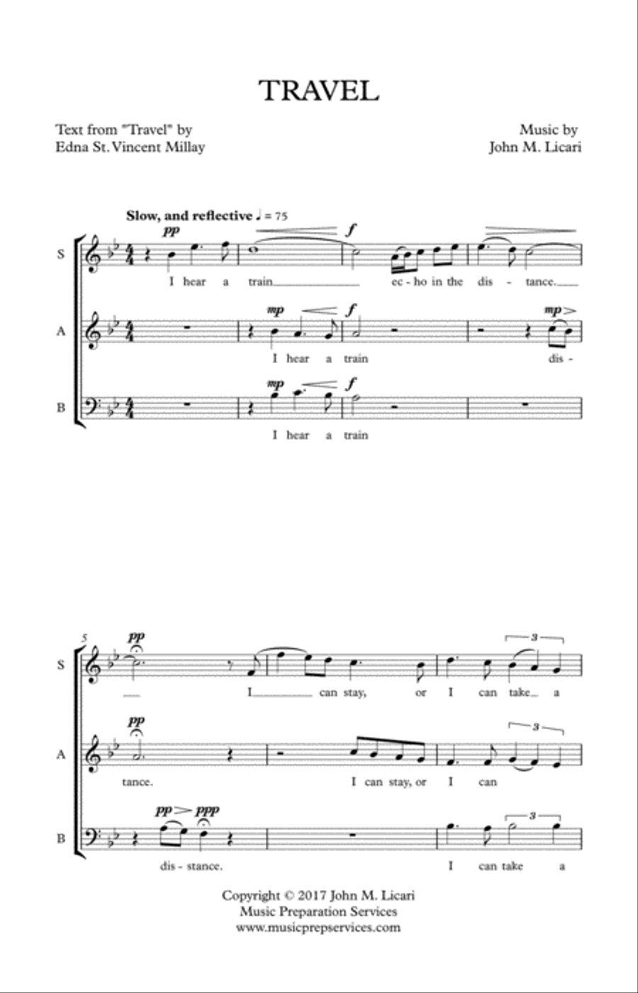 Travel (SAB Choir) - Text by Edna St. Vincent Millay 3-Part scores gallery preview page 3