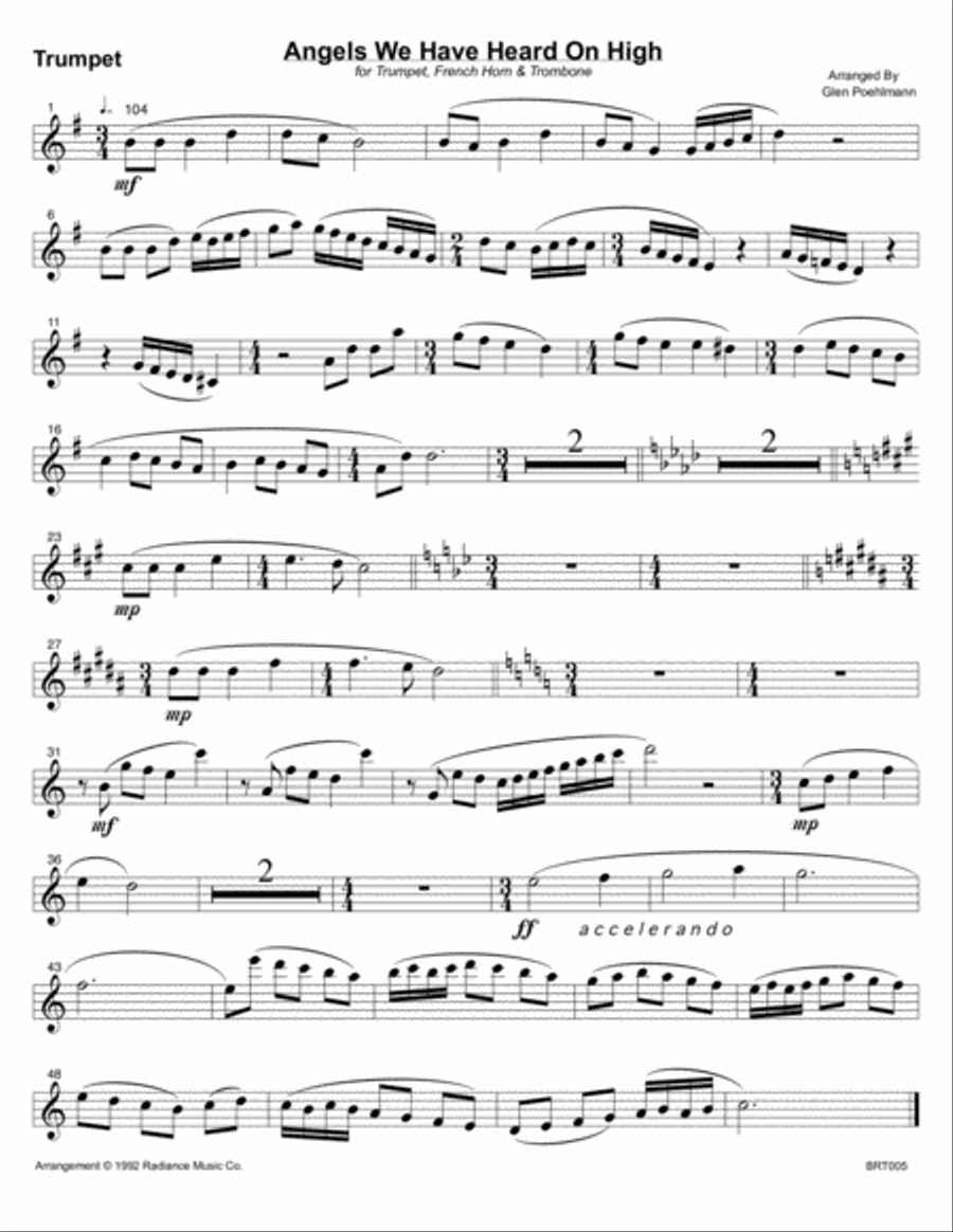 ANGELS WE HAVE HEARD ON HIGH - unaccompanied BRASS TRIO Brass Trio scores gallery preview page 3