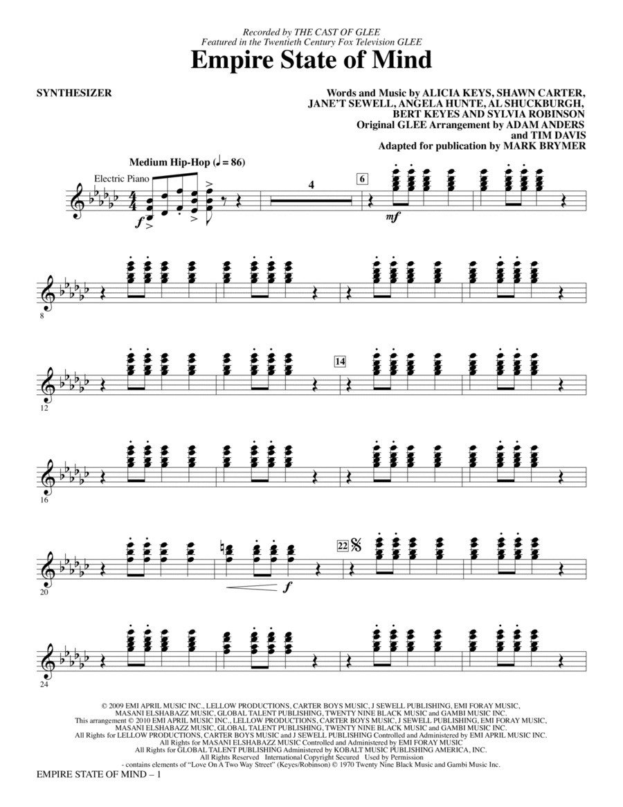 Empire State Of Mind - Synthesizer Choir scores gallery preview page 1