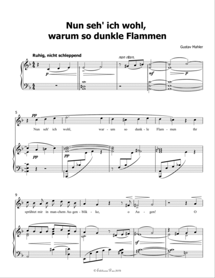Nun seh ich wohl, by Mahler, in d minor, warum so dunkle Flammen Piano, Vocal scores gallery preview page 3