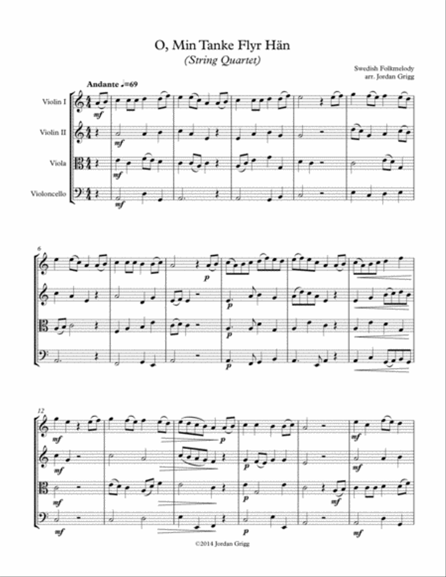 O, Min Tanke Flyr Hän (String Quartet) String Quartet scores gallery preview page 1