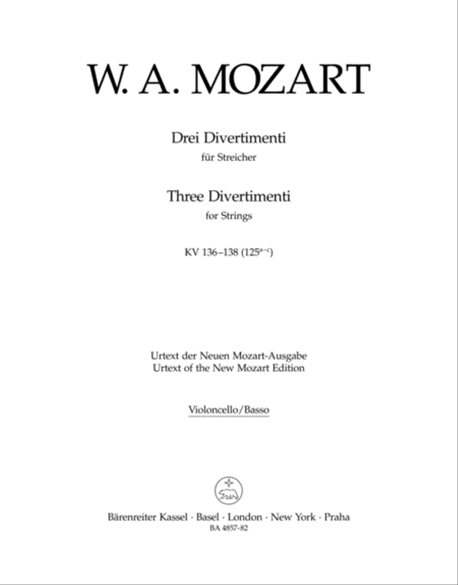 Three Divertimenti for Strings and Winds KV 136-138 (125a-c) Double Bass scores gallery preview page 1