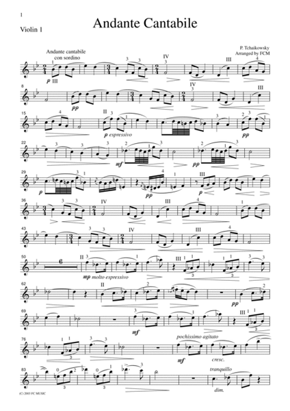 Tchaikowsky Andante Cantabile, String Quartet No.1, 2nd mvt., for string quartet, CT004 image number null