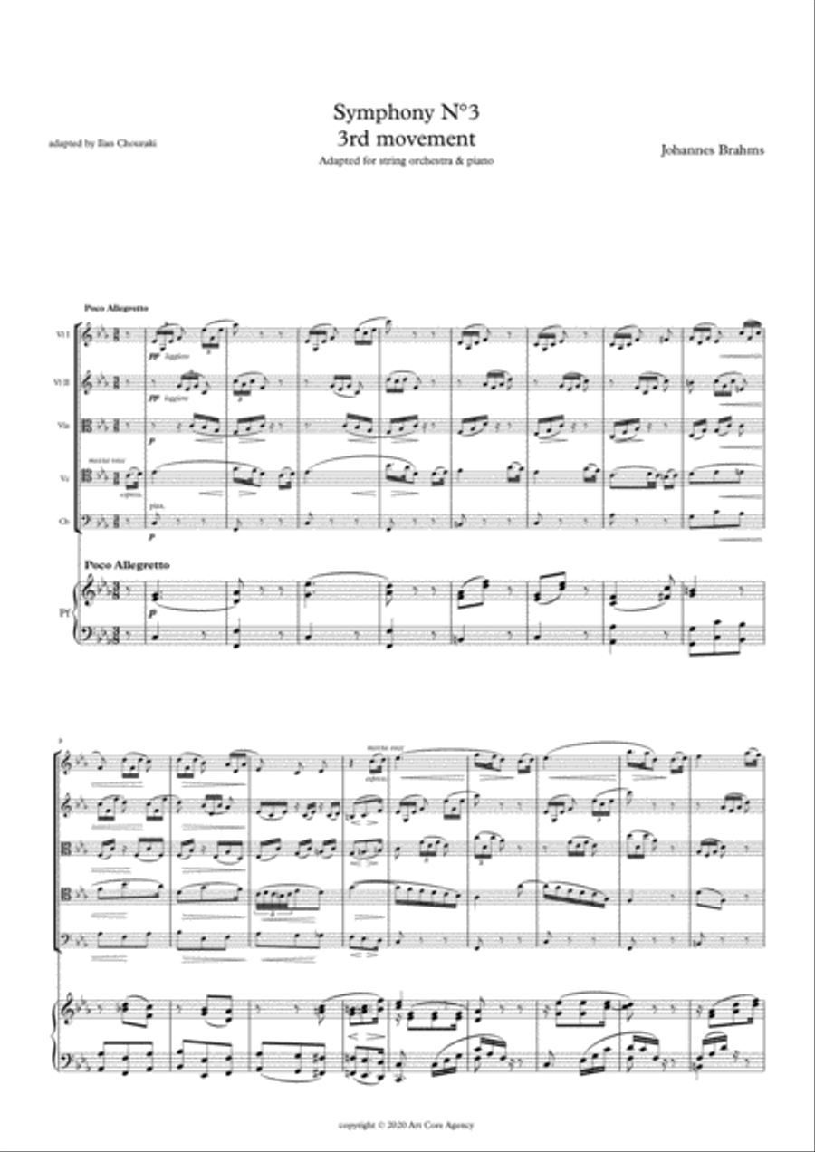 Symphony n°3 op.90, 3rd mvt for String Orchestra (quintet) and Piano Chamber Orchestra scores gallery preview page 2