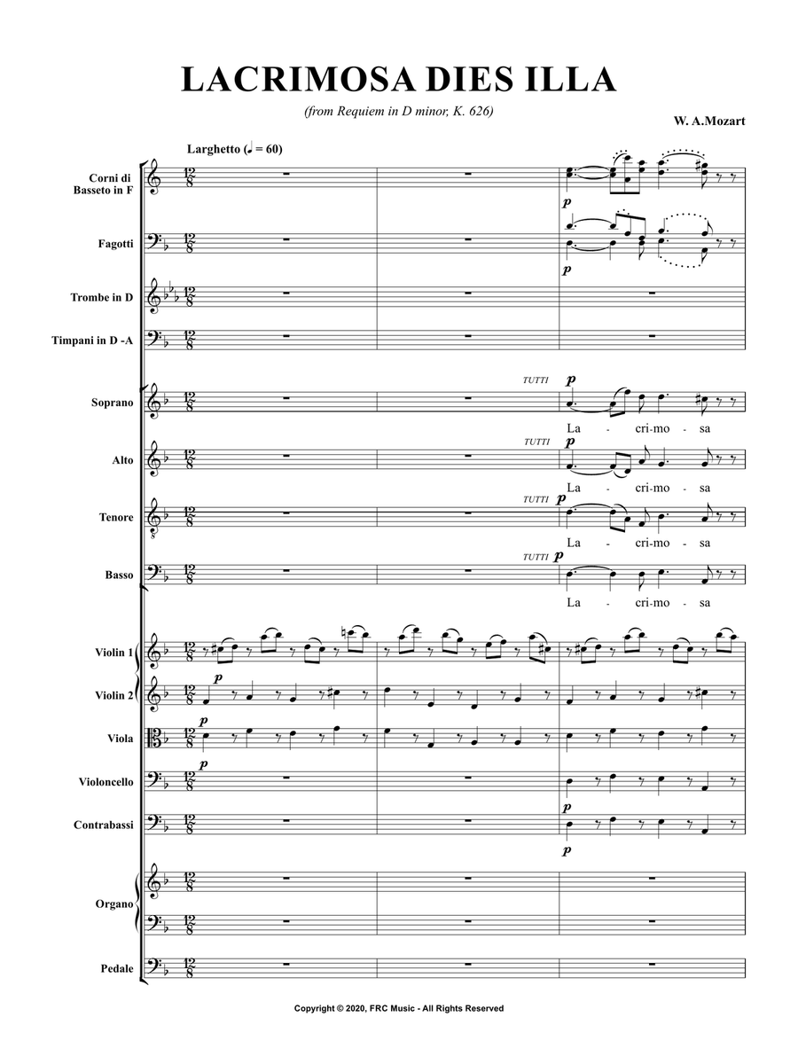 Lacrimosa Dies Illa for SATB choir and Orchestra (from Requiem in D minor, K. 626) 4-Part scores gallery preview page 3