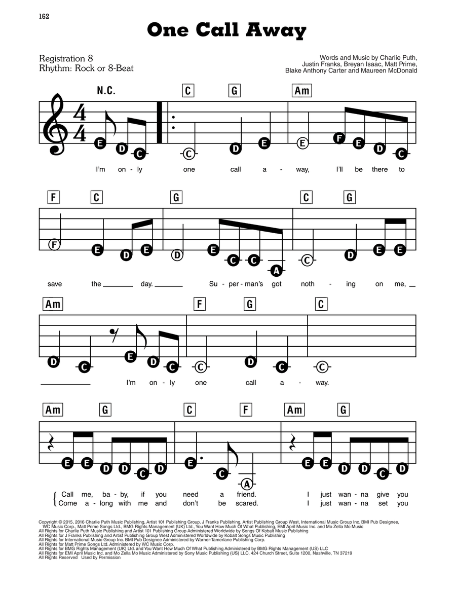 One Call Away Electronic Keyboard scores gallery preview page 1
