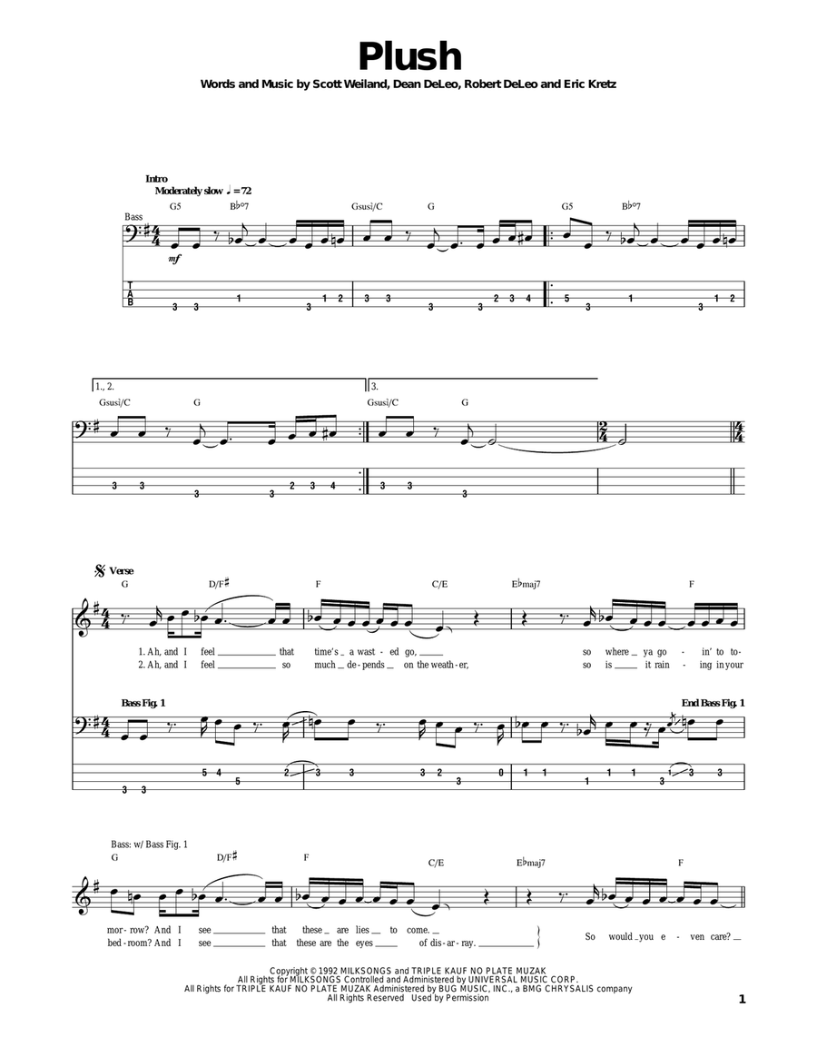 Plush Bass Guitar Tablature scores gallery preview page 1