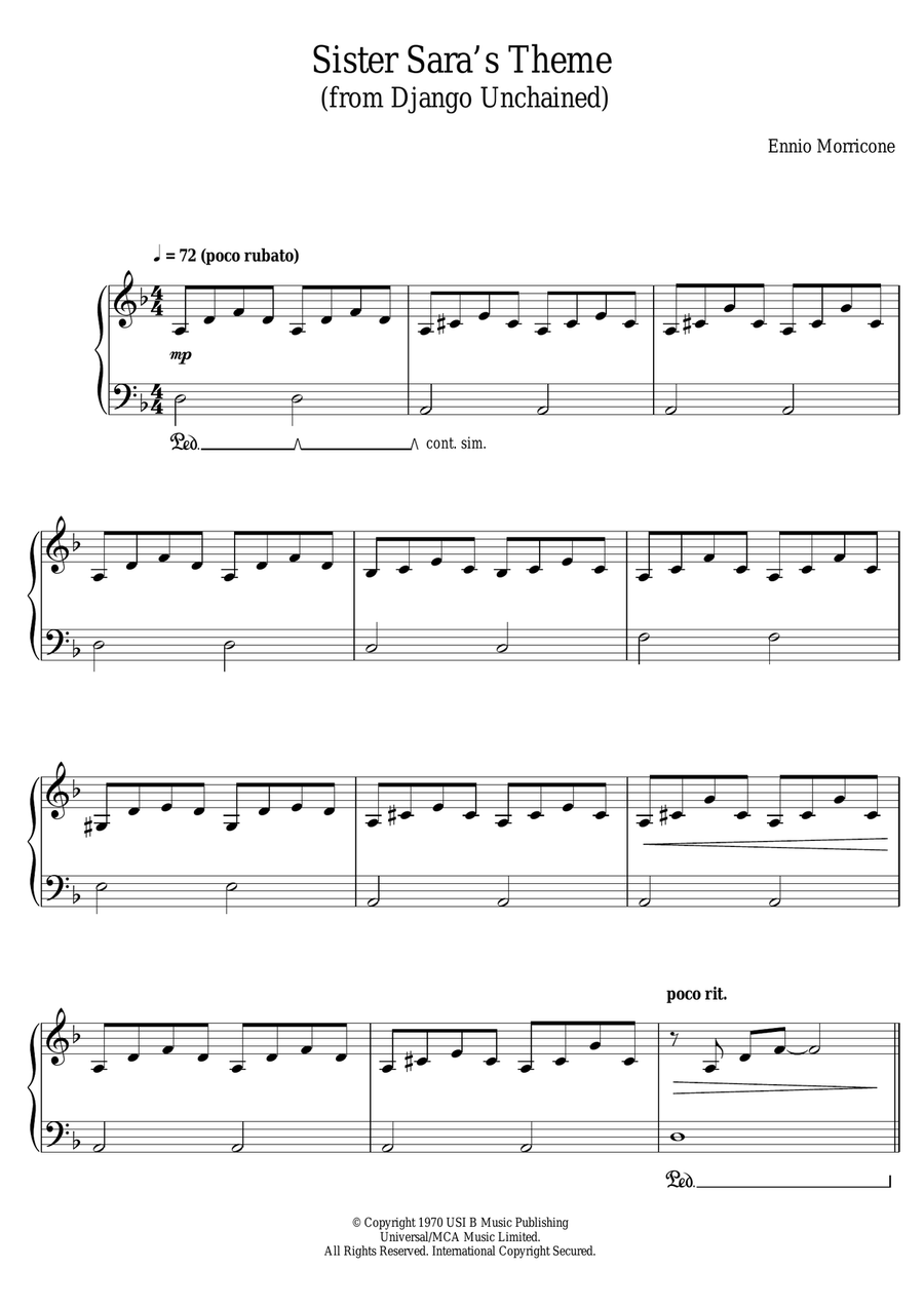 Sister Sara's Theme (Django Unchained) Piano Solo scores gallery preview page 1