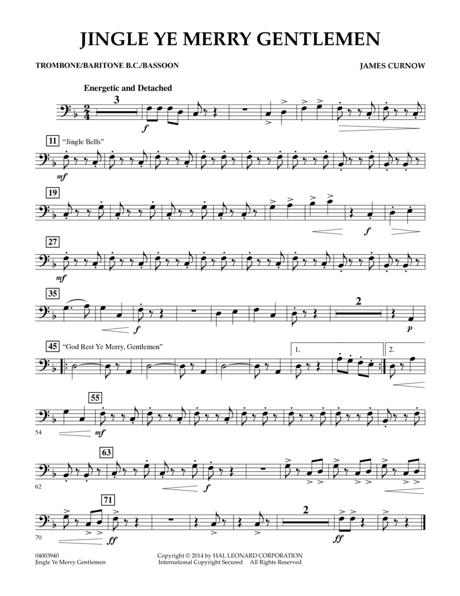 Jingle Ye Merry Gentlemen - Trombone/Baritone B.C./Bassoon Concert Band scores gallery preview page 1
