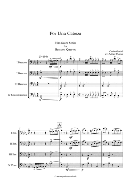 "Por Una Cabeza" (Carlos Gardel) Bassoon Quartet arr. Adrian Wagner image number null