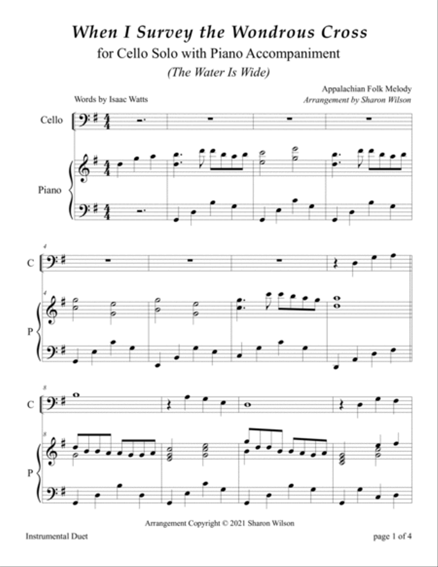 When I Survey the Wondrous Cross (Easy Cello Solo with Piano Accompaniment) Piano scores gallery preview page 3