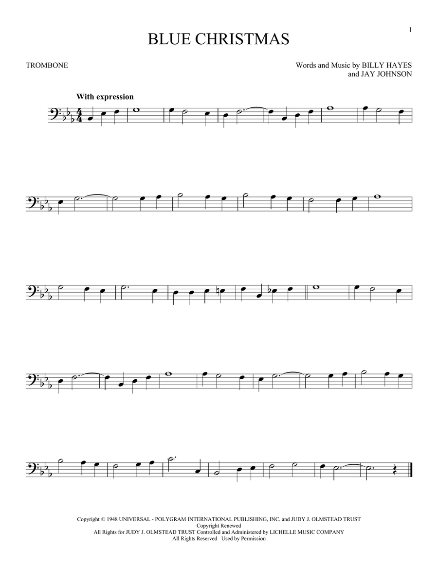Blue Christmas Trombone Solo scores gallery preview page 1